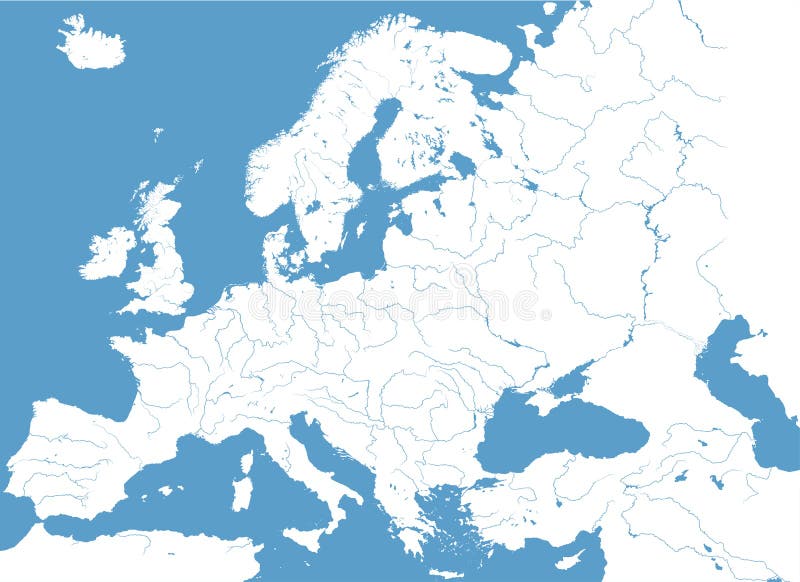 Hög detaljerad vektoröversikt av Europa strömförsörjningsfloder
