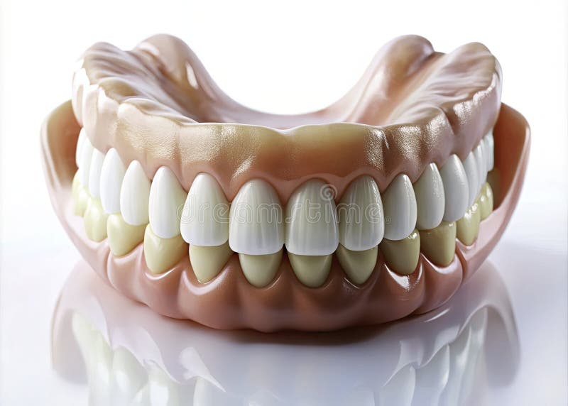 Högkvalitativ keramisk, nedre käke-protes, en verklighetstrogen dentalrestaurering för ett naturligt leende stock illustrationer