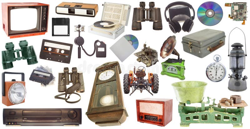 High quality collection ov retro or vintage objects from the 80s isolated on white. High quality collection ov retro or vintage objects from the 80s isolated on white