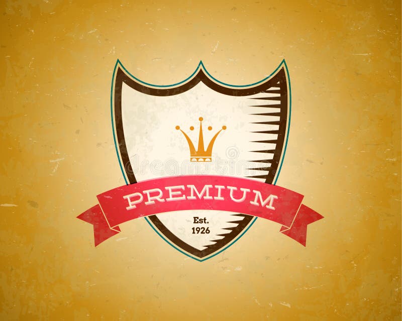 Aged card with premium quality shield label. Aged card with premium quality shield label