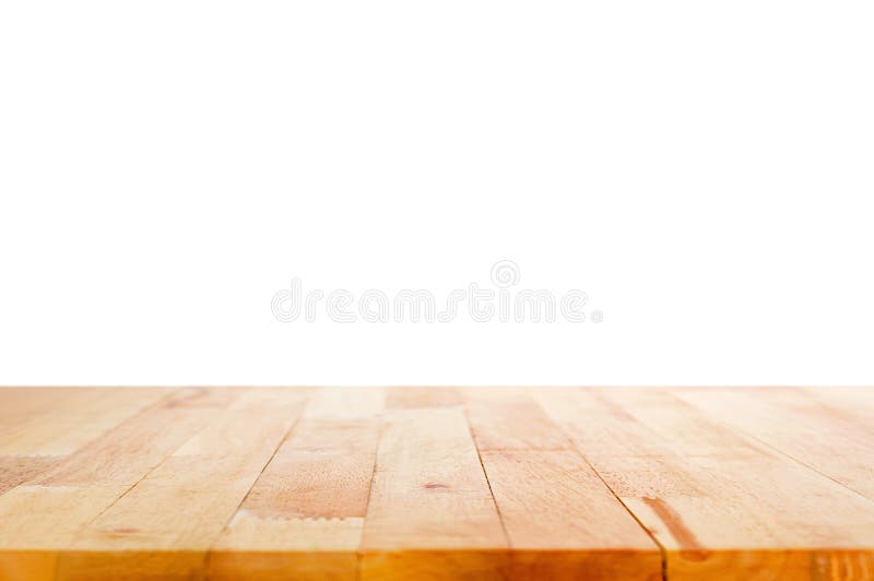 Hölzerne Tischplatte auf weißem Hintergrund