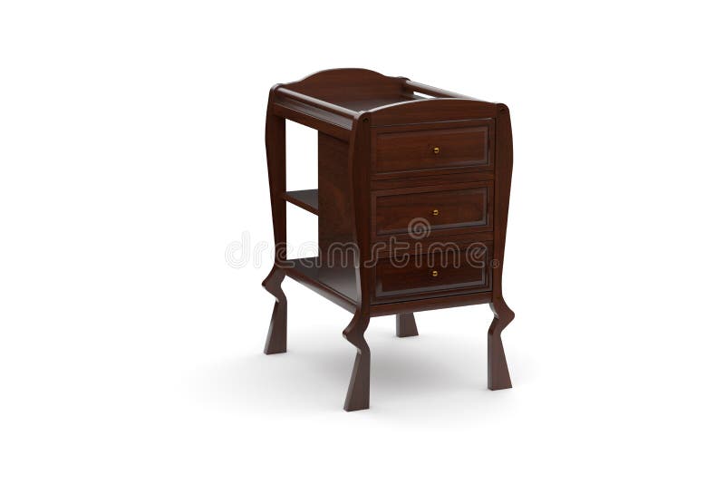 3d illustration Wooden brown chest of drawers on a white background. 3d illustration Wooden brown chest of drawers on a white background