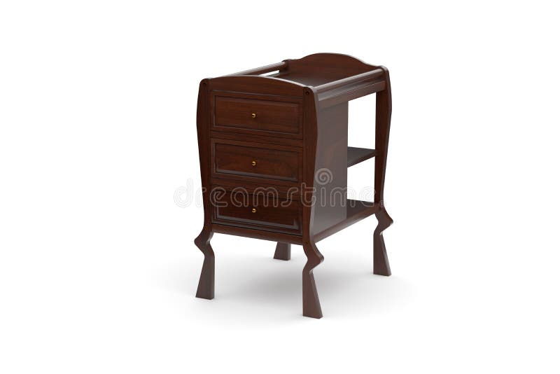 3d illustration Wooden brown chest of drawers on a white background. 3d illustration Wooden brown chest of drawers on a white background