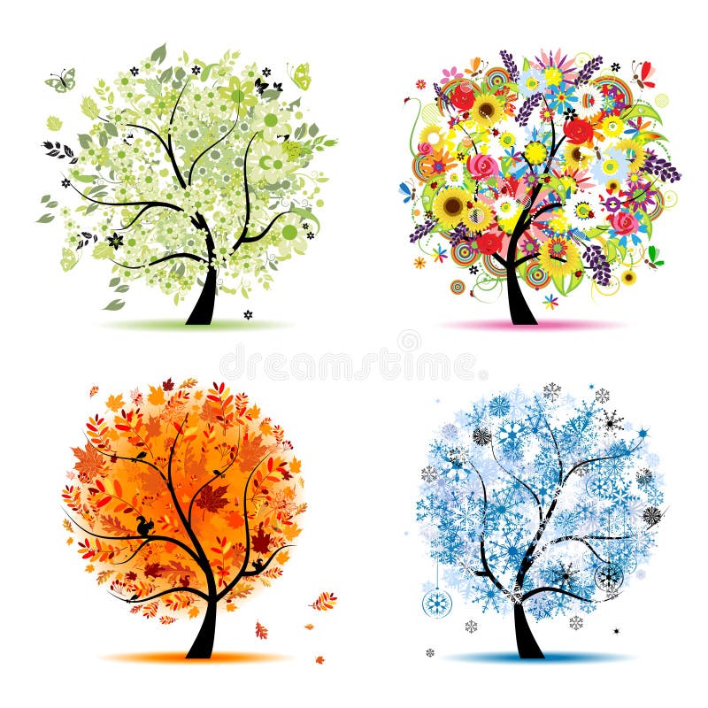 Höst för fjädersommar för fyra säsonger vinter för tree royaltyfri illustrationer