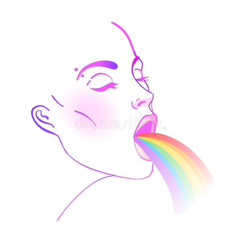 Hübsche Frau mit Regenbogen. handgezeichnete isolierte Abbildung auf weißem Hintergrund. vektor abbildung