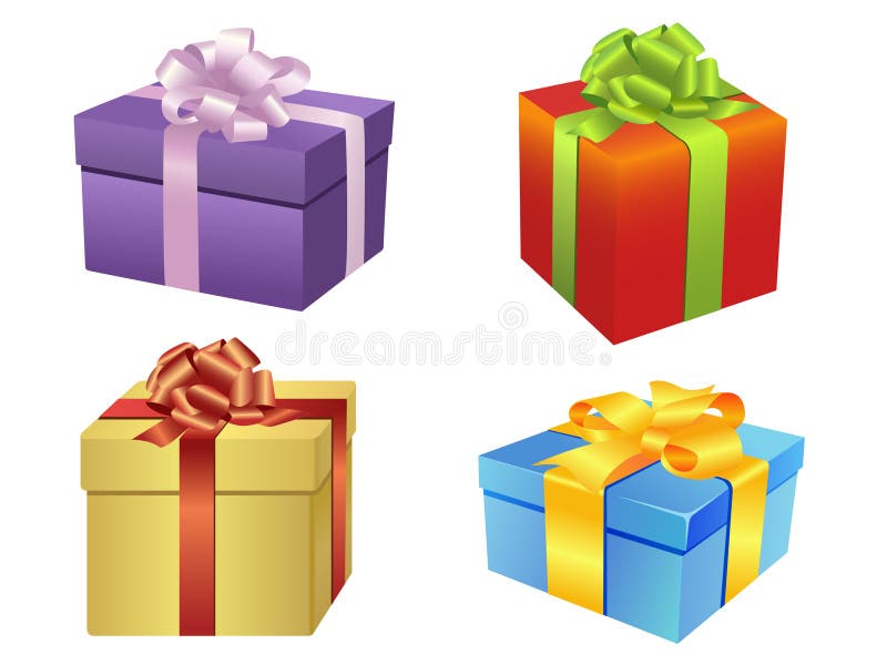 Illustration of cute gift boxes in different wrapping paper colors. Illustration of cute gift boxes in different wrapping paper colors.