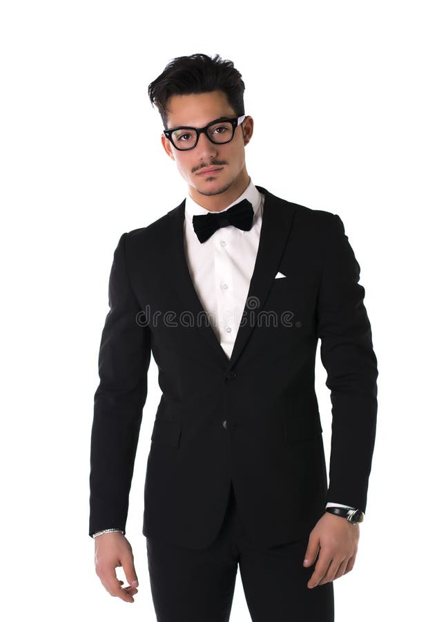 Hübscher eleganter junger Mann mit Klage und Gläsern stockfotos Hübscher eleganter junger Mann mit Klage und Gläsern stockfotos