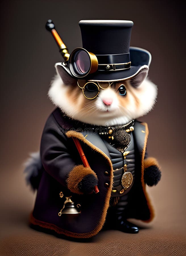 Hübscher Hamster in viktorianischem Sherunk-Kostüm anthropomorphes Tier. ai-generiertes Bild lizenzfreie abbildung