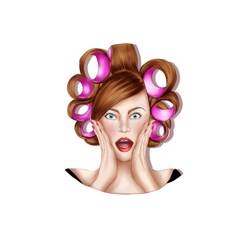 Pretty girl with hair rolls - Raster Illustration. Pretty girl with hair rolls - Raster Illustration