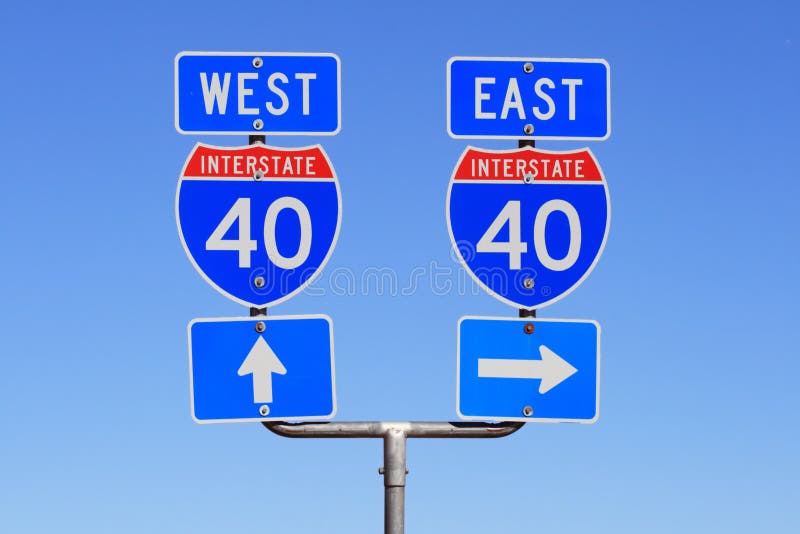 I 40 East And West Road Signs Stock Image Image Of Arrows Directions