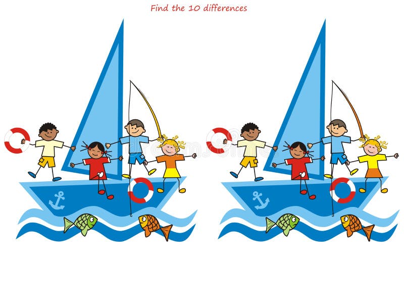 I Bambini E La Barca A Vela Trovano Dieci Differenze