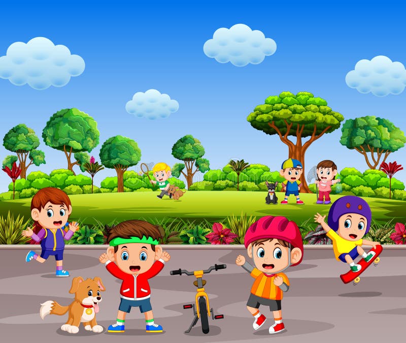 I bambini sono giocanti e facenti lo sport insieme nella strada illustrazione vettoriale I bambini sono giocanti e facenti lo sport insieme nella strada illustrazione vettoriale