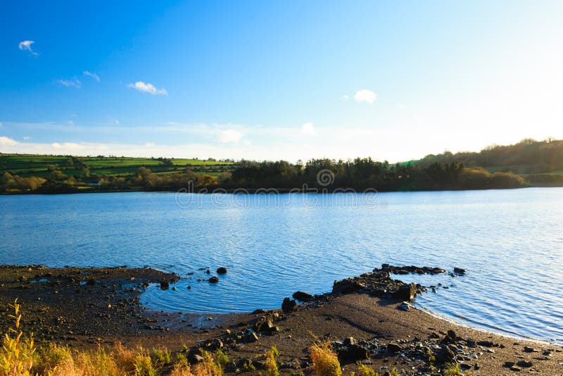 I bei Irlandesi abbelliscono i prati verdi al fiume Co.Cork, Irlanda. fotografia stock I bei Irlandesi abbelliscono i prati verdi al fiume Co.Cork, Irlanda. fotografia stock
