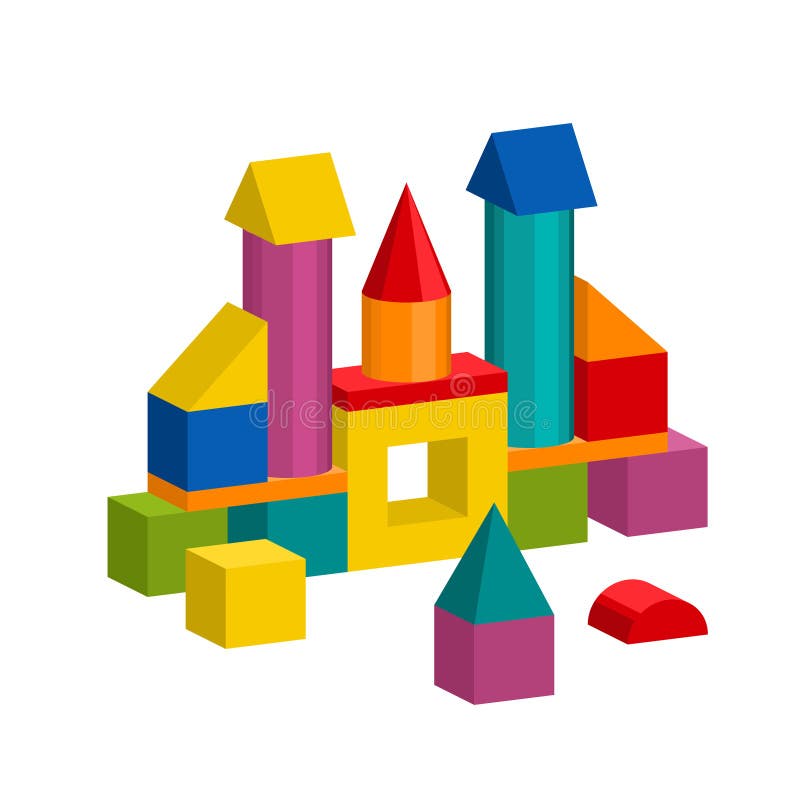 I blocchi variopinti giocano la torre della costruzione, il castello, casa