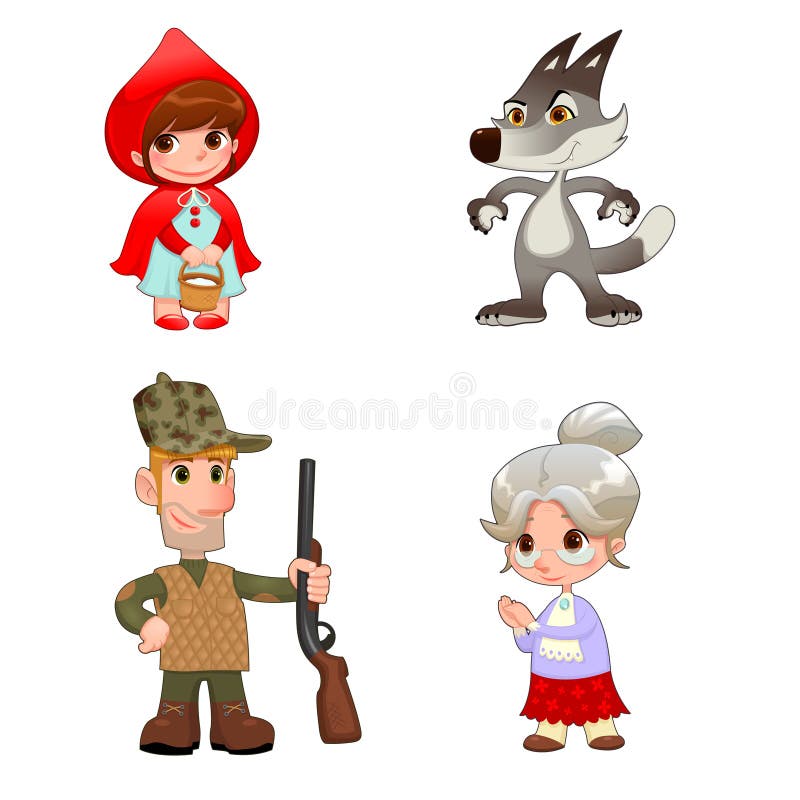 Little Red Hiding Hood's characters. Funny cartoon and vector isolated items. Little Red Hiding Hood's characters. Funny cartoon and vector isolated items.