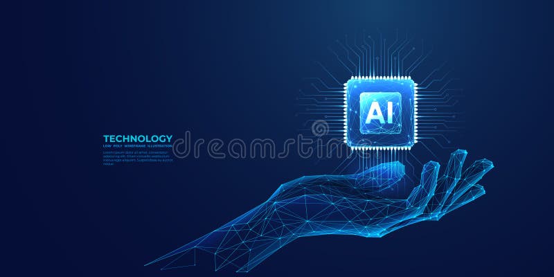 I chip nella mano digitale astratta. concetto di intelligenza artificiale illustrazione vettoriale