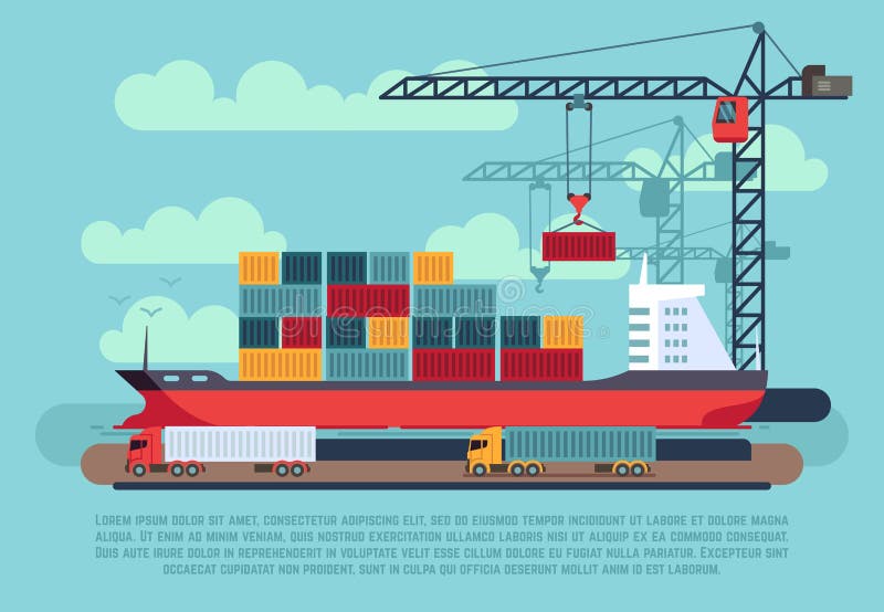 I contenitori di caricamento della nave del mare del carico del trasporto dal porto crane nell'illustrazione di vettore del porto royalty illustrazione gratis I contenitori di caricamento della nave del mare del carico del trasporto dal porto crane nell'illustrazione di vettore del porto royalty illustrazione gratis
