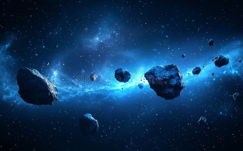 I den här science fiction-bilden ser vi en nebuli i djupt rymd, ett asteroidfält och ett kluster av stjärnor. nasa tillhandahållen royaltyfria bilder