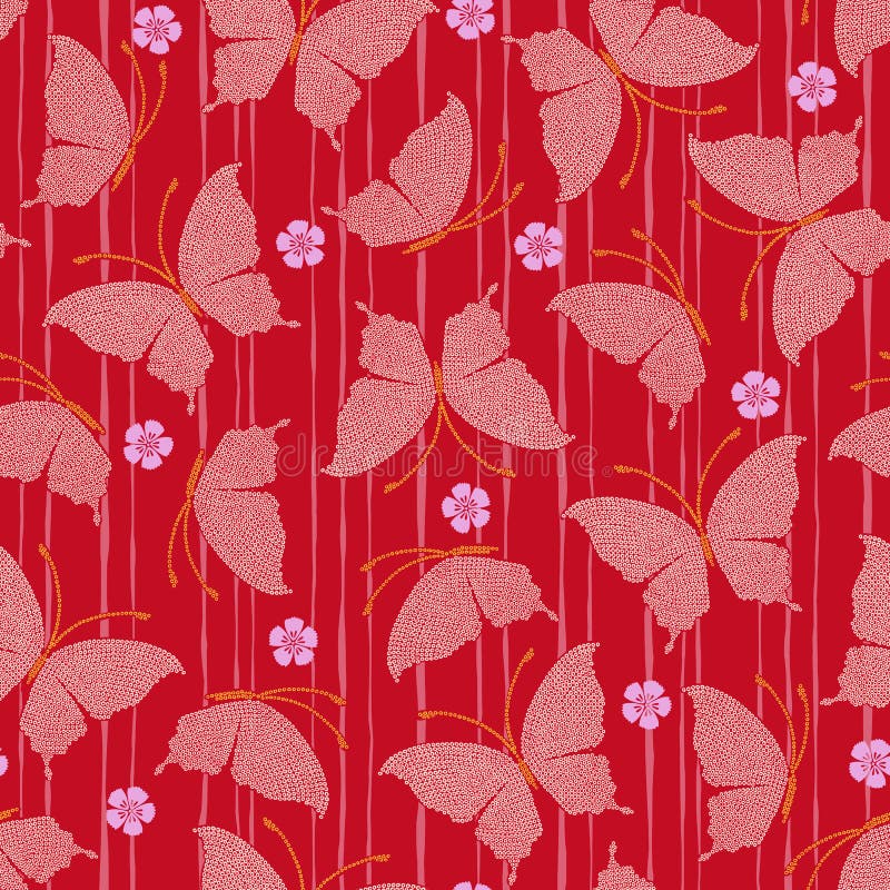 Seamless Pattern of a Beautiful Japanesestyle Butterfly Stock Vector