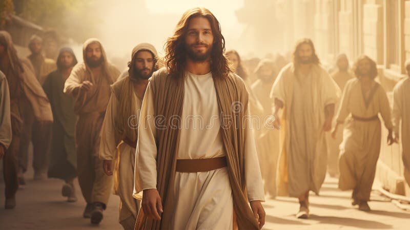 Jesus was walking with disciples. AI generated. Jesus was walking with disciples. AI generated