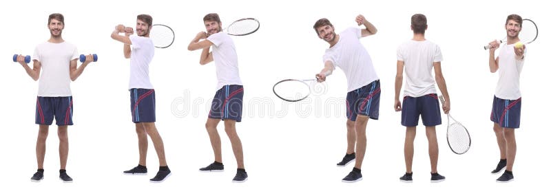 I full tillväxt. snygg manlig tennisspelare isolerad på vitt.