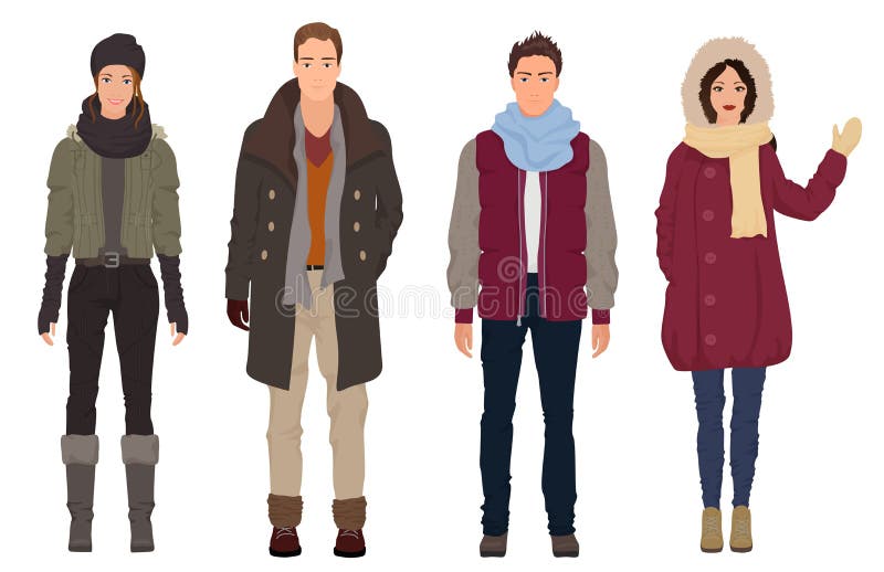 I giovani tipi bei con le belle ragazze modella in vestiti moderni casuali caldi di modo dell'inverno Coppie della gente illustrazione vettoriale I giovani tipi bei con le belle ragazze modella in vestiti moderni casuali caldi di modo dell'inverno Coppie della gente illustrazione vettoriale