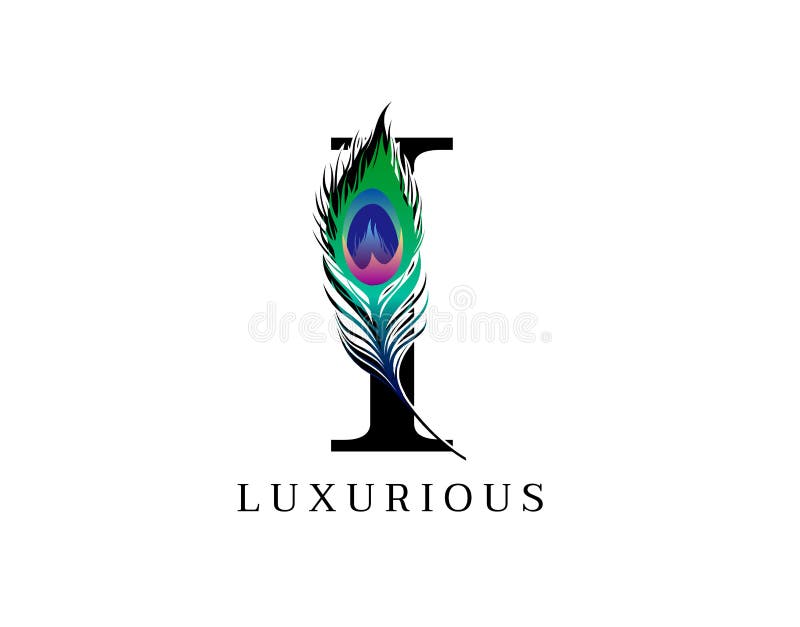 I Letter Decorated With Exotic Peacock Feather vector illustration