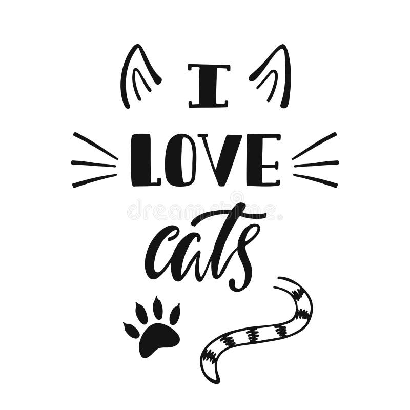 I Love Cats Heart Text Lettering. Black Cat Head Face Contour Silhouette  Icon. Line Pictogram. Cute Funny Cartoon Character Stock Vector -  Illustration of face, doodle: 85075572