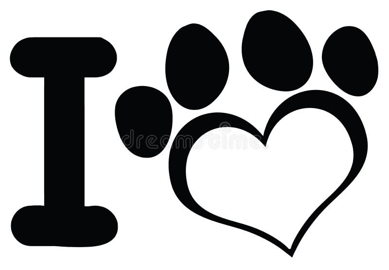 I Love Dog With Black Heart Paw Print Logo Design