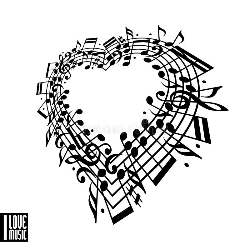 I love music concept. Heart made with musical notes