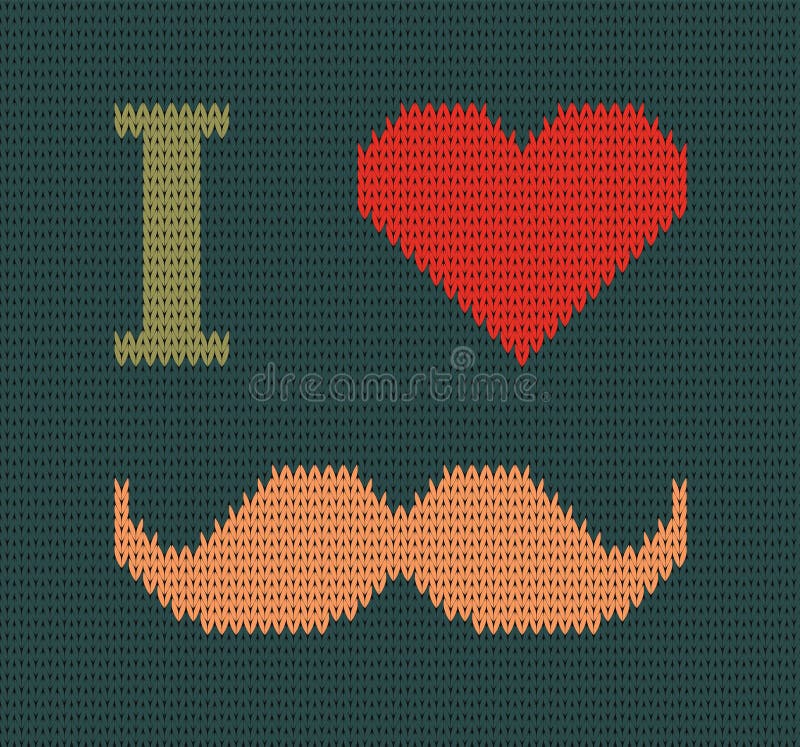 I Love Mustache Knitted Illustration