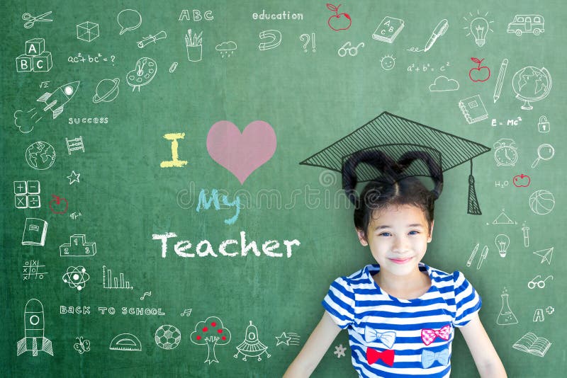 I love my teacher hand writing doodle on chalkboard for teacher appreciation week and world teacher day concept royalty free stock images