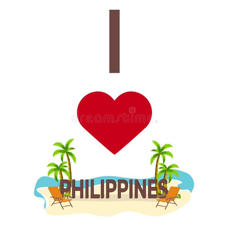 I love Philippines. Travel. Palm, summer, lounge chair. Vector flat illustration. royalty free illustration I love Philippines. Travel. Palm, summer, lounge chair. Vector flat illustration. royalty free illustration