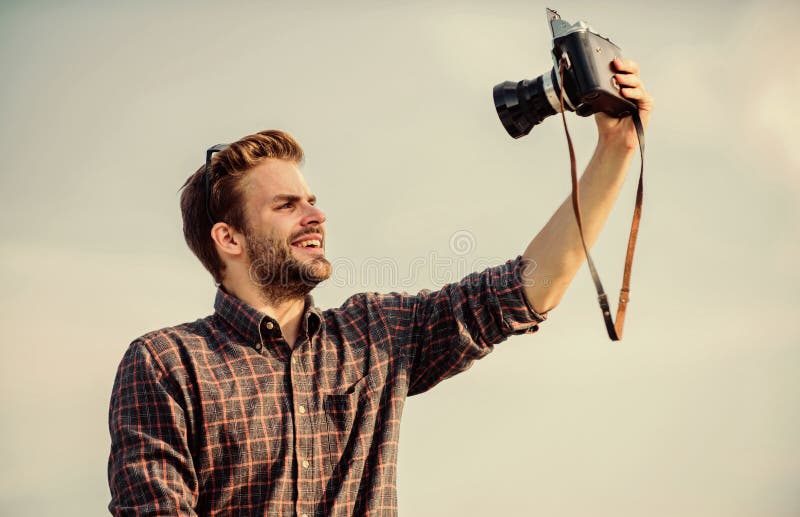 I Love Selfie Photographer In Glasses Make Selfie Capture Adventure