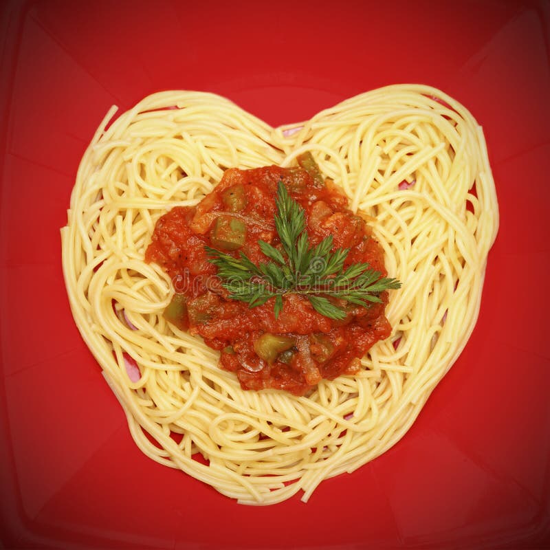 Spaghetti heart stock image. Image of silverware, sauce 18288623