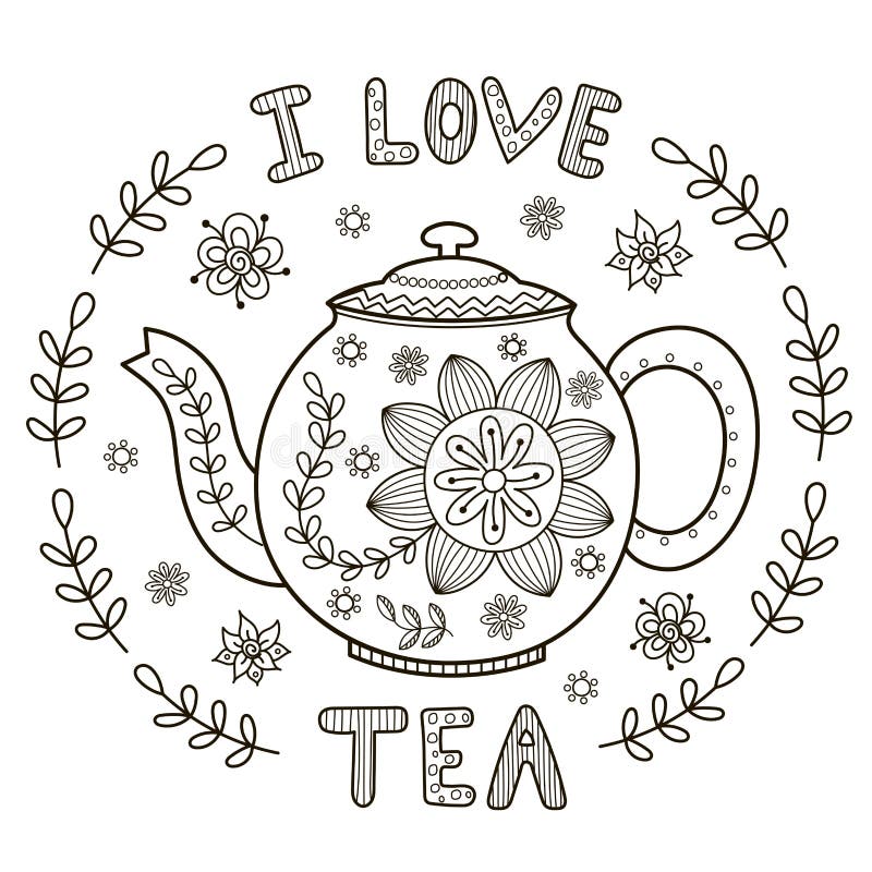 Download I Love Tea Illustration For Coloring Book Or Print Stock Vector - Illustration of drawing, food ...