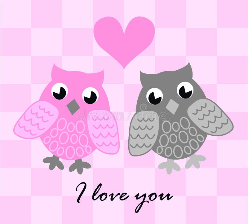 Illustration of two cute owls in love. Illustration of two cute owls in love