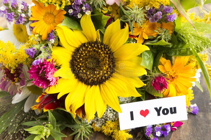 I Love You Card with Bouquet of Summer Flowers