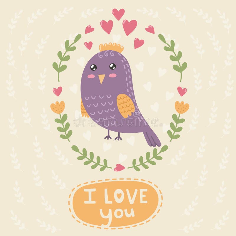 I love you card with a cute bird