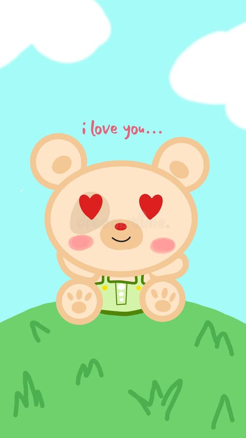 I Love You Cute Bear Wallpaper Quotes Stock Illustration - Illustration of  circle, cartoon: 215079491