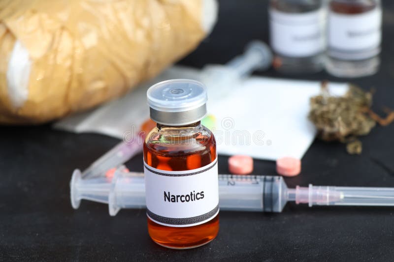 narcotics in a vial, narcotics are dangerous to health or brain nervous system. narcotics in a vial, narcotics are dangerous to health or brain nervous system