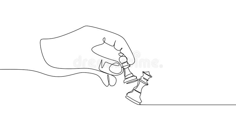 I pezzi degli scacchi della regina e del pegno sono disegnati da una linea nera su un fondo bianco Disegno a tratteggio continuo royalty illustrazione gratis I pezzi degli scacchi della regina e del pegno sono disegnati da una linea nera su un fondo bianco Disegno a tratteggio continuo royalty illustrazione gratis