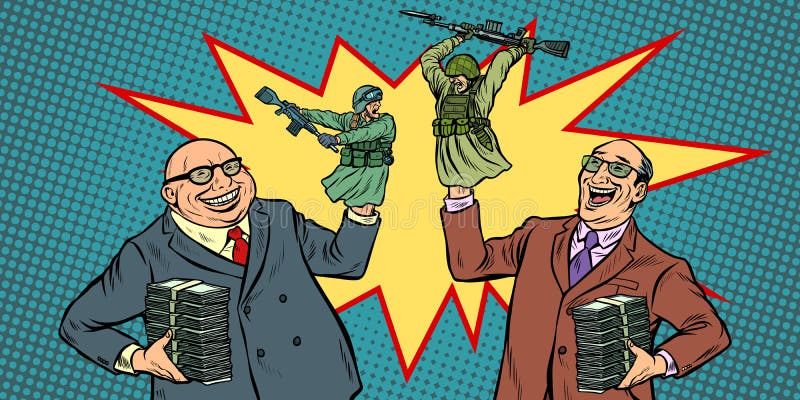 I politici iniziano le guerre per il concetto dei soldi Uomini d'affari che ridono combattimento dei soldati illustrazione di stock I politici iniziano le guerre per il concetto dei soldi Uomini d'affari che ridono combattimento dei soldati illustrazione di stock