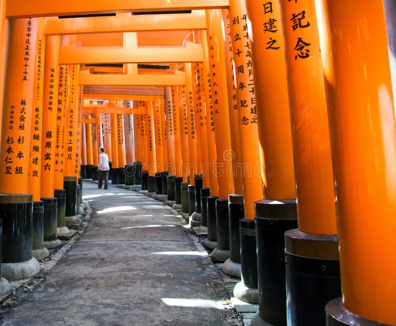 I portoni di Torii in Fushimi Inari shrine, Kyoto, Giappone fotografia stock I portoni di Torii in Fushimi Inari shrine, Kyoto, Giappone fotografia stock
