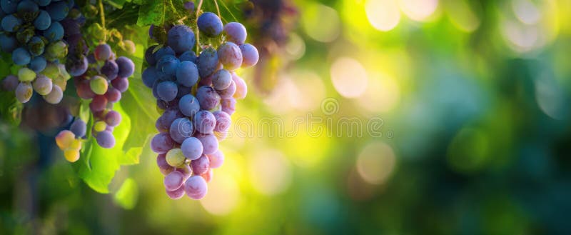 I raggruppamenti di uve mature appesi a una vigna illuminata dal soleImmagine generata dall'AI fotografia stock