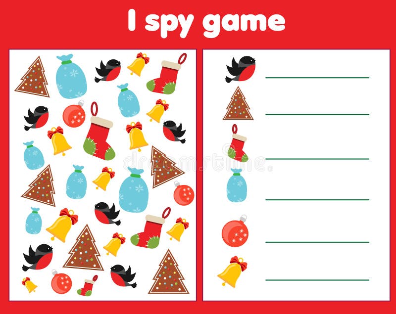 I spy game for toddlers. Find and count objects. Counting educational children activity. Christmas and new year holidays theme royalty free illustration I spy game for toddlers. Find and count objects. Counting educational children activity. Christmas and new year holidays theme royalty free illustration