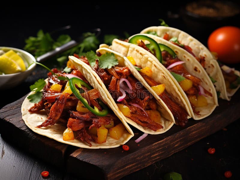 Tacos al pastor, the world-famous Mexican dish. generated ai