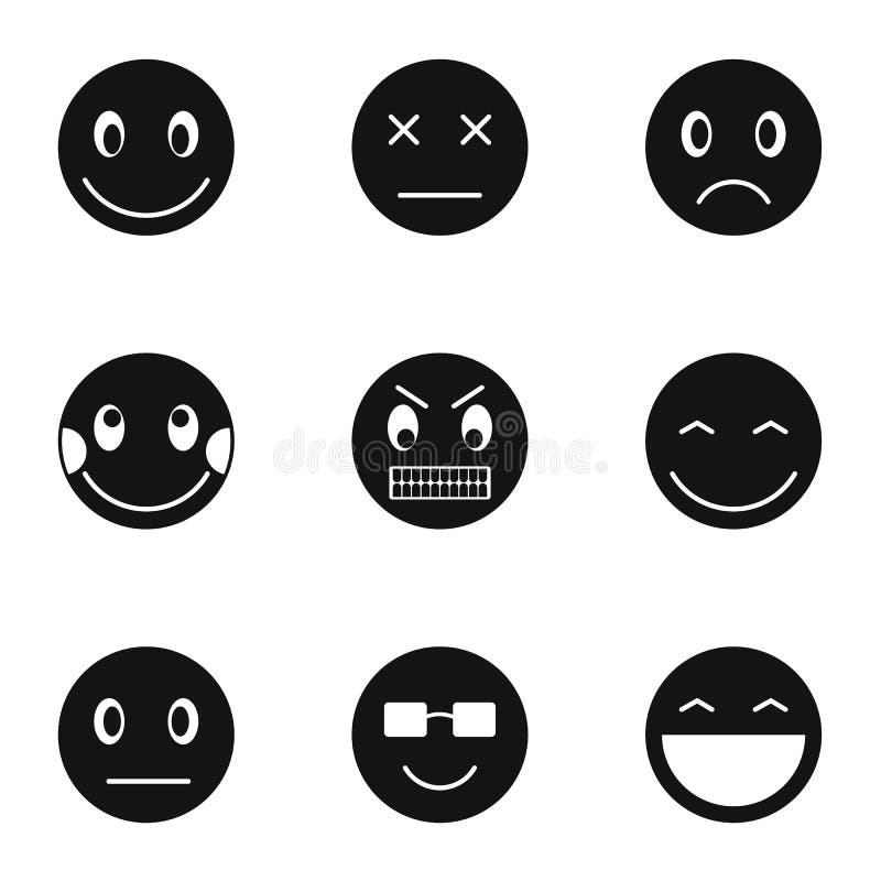 I tipi di icone degli emoticon hanno messo, stile semplice illustrazione vettoriale