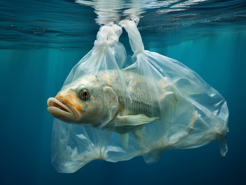 Big Fish Trapped in a Plastic Bag Due To Ocean Pollution Stock Illustration  - Illustration of screenshot, fish: 283098074