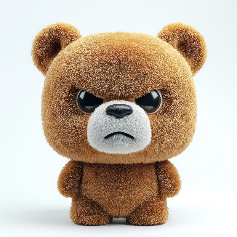 An adorable teddy bear with a grumpy and stern face, showcasing a furry and cute design. IA generat